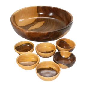HANDCRAFTED NATURAL WOOD SALAD BOWL WITH MATCHING BOWLS