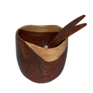 Handcrafted Cocobolo Wood Ice Bucket with Wooden Tongs