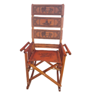 HIGH WOODEN CHAIR WITH HAND - TOOLED LEATHER