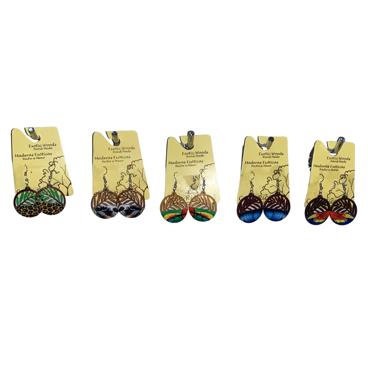 HANDCRAFTED WOODEN EARRINGS WITH COSTA RICA MOTIFS